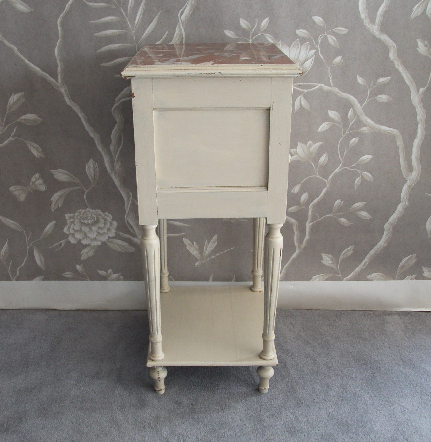 French Painted Bedside Cupboard with Beautiful Marble Top